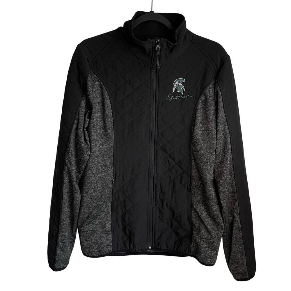 Michigan State Spartans Jacket Sz L Full Zip Embroidered Logo Quilted Knit